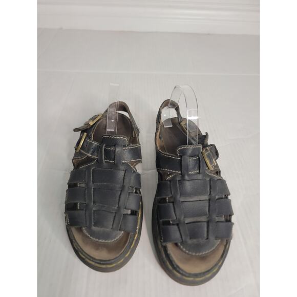 DR MARTENS Y2K Vtg UK 10 Black Distressed Leather Fisherman Sandals England main image 14